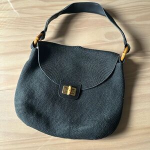 Eric Javits Black Woven Shoulder Bag with Gold Accents